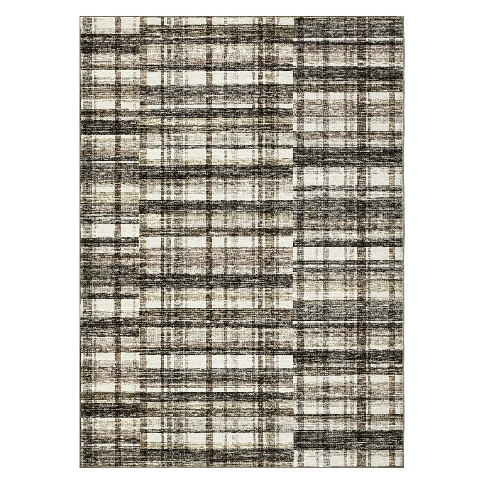 10x13 ft Low-Pile Polyester Brown Beige Rectangular Modern Geometric Checkered Grid Area Rug, Stain-Proof, Machine Washable, Durable, High-Traffic, Neutral Decor for Living Room, Open Floor Plan Spaces