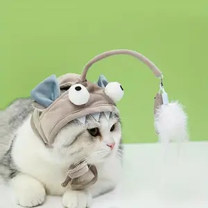 Cat Toy for Self-Entertainment, Kitten Teaser, Cat Supplies, Hat, Cat Teaser Wand with Head Cover, Long Rod, Bite-Resistant Artificial Feathers