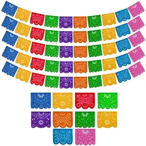 Mexican Party Banners (5 Pack with 10 Multicolor Plastic Flags per Banner) - Mexican Themed Party Decorations - Papel Picado Mexicano Para Fiesta - Mexican Fiesta Party Decorations - Mexican Décor