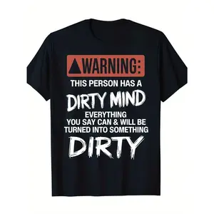 Men's Cotton Short-Sleeve Graphic T-Shirt - Funny Warning: Dirty Mind & Heart Caution Sign Text Top, Round Neck Casual/Gym Wear, Machine Washable Sarcastic Novelty Gift, Breathable Fabric Adult Apparel