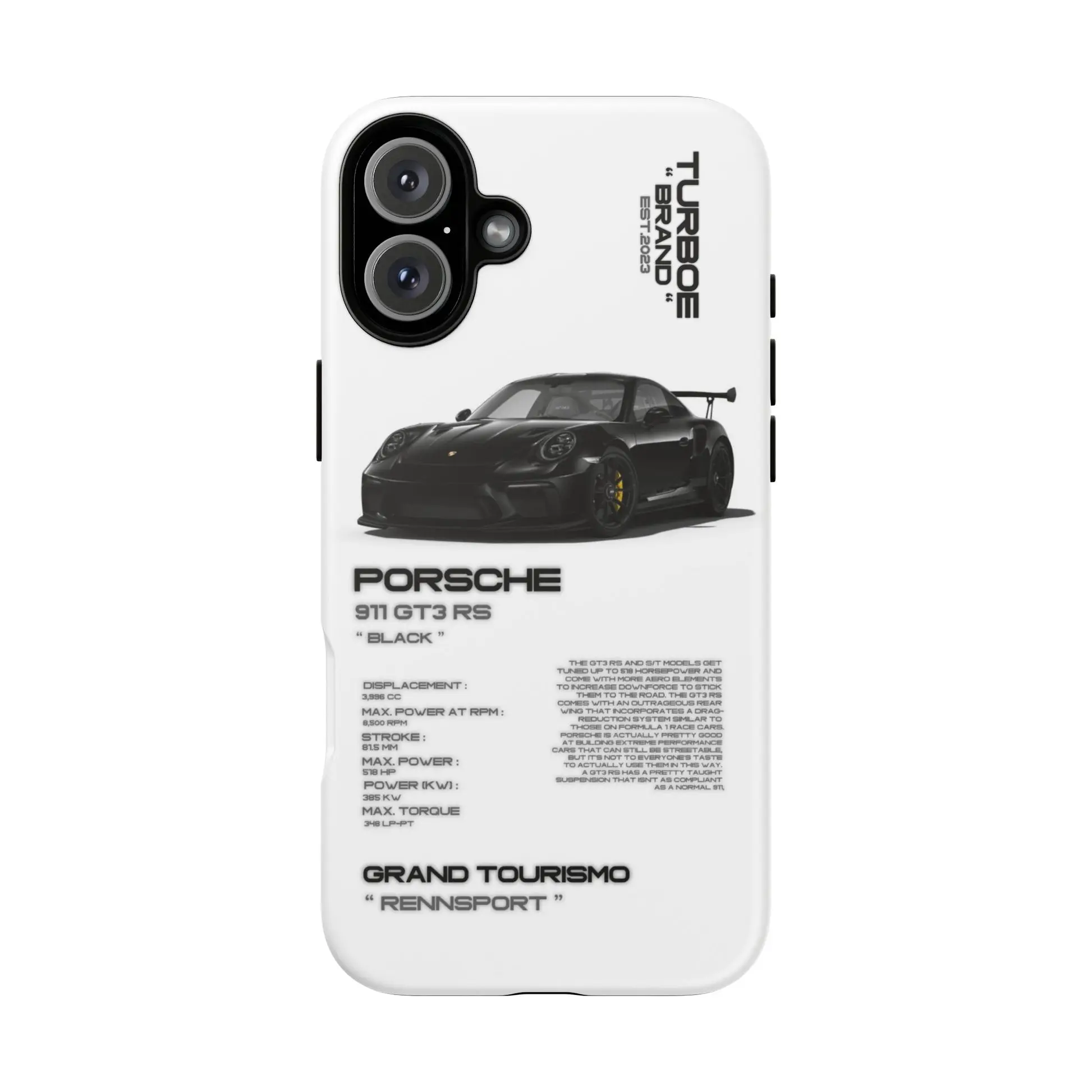 Black Pors_che 911 GT3 RS Phone Case - Aesthetic Car Enthusiast Case - Luxury Car Phone Case - Black Pors_che GT3 RS Aesthetic Phone Cover for iPhone 15 14 13 Pro Max Samsung Galaxy S23 S22 S21