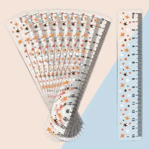 10PCS Christmas Theme Plastic Rulers 15cm, Side Features a Serrated Structure, Transparent, Easy to Read Design, Office Supplies, Precision Measuring, Sleek Appearance, Clear Printing