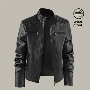 Men's Windproof Leather Jacket with Zipper Closure Solid Color Sport Style Pilot Motorcycle Model Multi-functional Outerwear Casual Menswear Beige Stylish Sporty