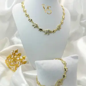 Valdes Luxury #146 – 14K Laminated Elephant Charm Necklace & Bracelet Set