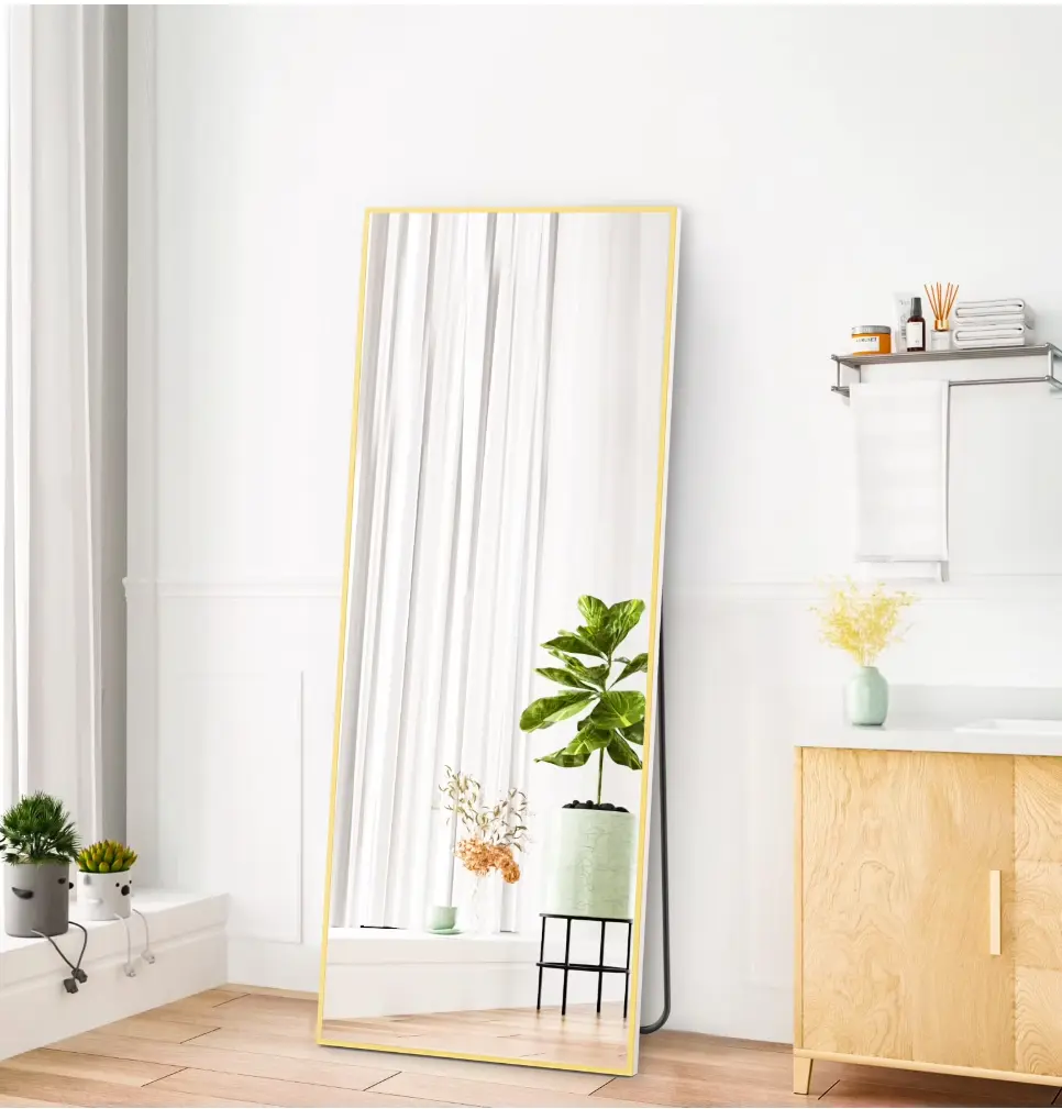 64"x21" Rectangle Full Length Mirror, Full Body Standing Mirror Floor Mirror, Gold