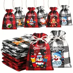 [4x6 Inches] 12/24 Pack Small Drawstring Christmas Gift Bags Reusable Fabric Pouches for Jewelry Cookies Candy Holiday Gifts for Kids & Friends with Festive Designs Unisex