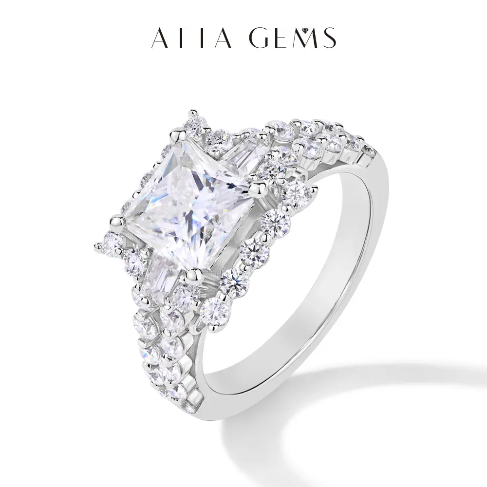 Elegant 2CT Princess Cut Moissanite Engagement Ring for Women, Luxury Diamond Alternative Fine Jewelry, Birthday Gift, Beautiful Rings, Female, Luxury Fine Jewelry, Adults, High Clarity Gem, Elegant Artificial Gemstone Rings