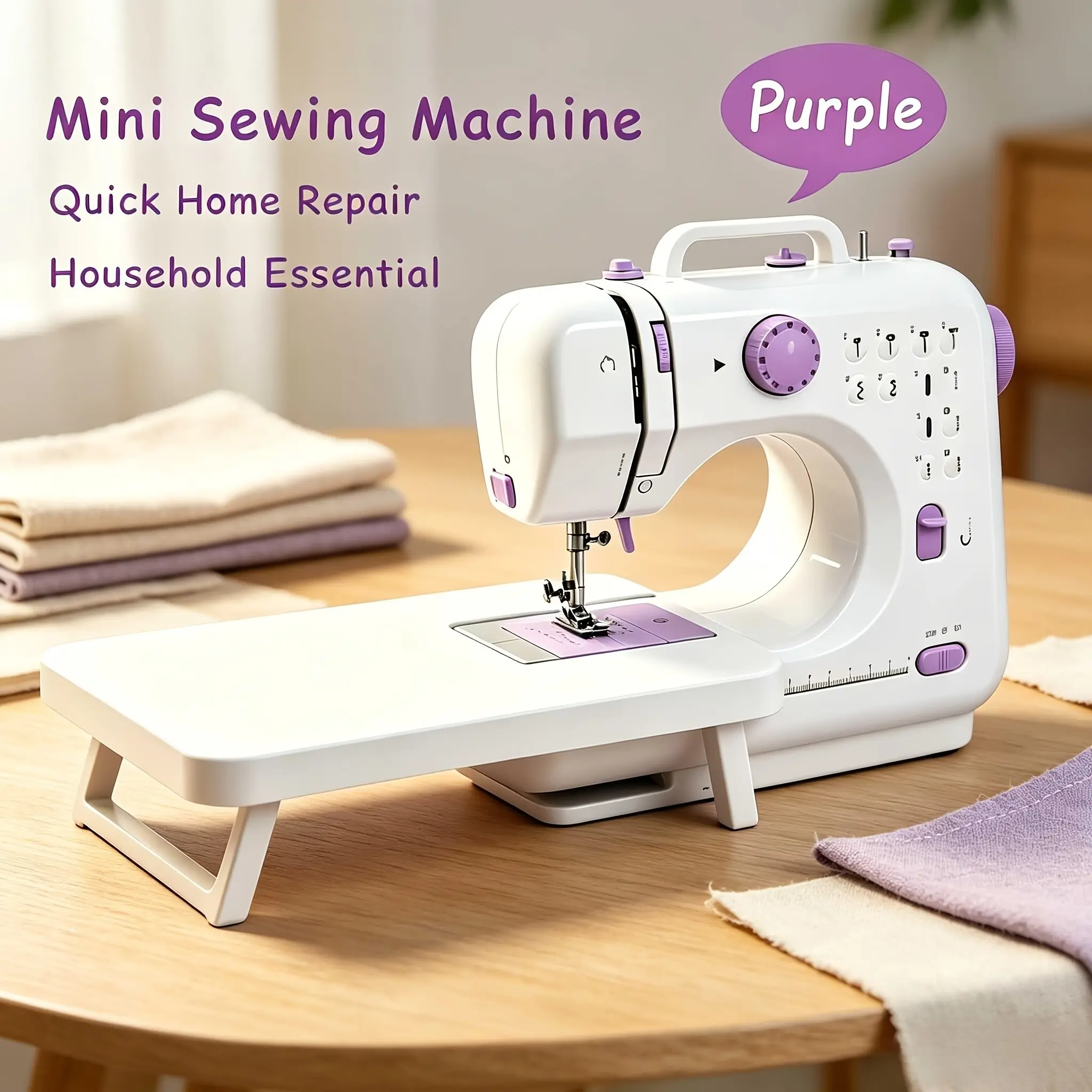 Portable Mini Electric Sewing Machine for Beginners - 12-Stitch Plastic Model with Foot Pedal, Extension Table, AC Adapter - Ideal for DIY Sewing, Home Clothing Repairs & Holiday Gifting