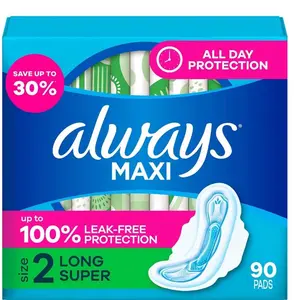 Always Maxi Long Pads, Unscented, Size 2, 90 ct.