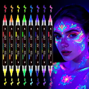 Glow in The Dark Face Paint Markers 8Pack 16 Colors, Black Light Neon Body Paint Pens for Skin, Washable Formula UV Temporary Tattoo for Birthday Glow Party Supplies Halloween Makeup Easter Basket Stuffers