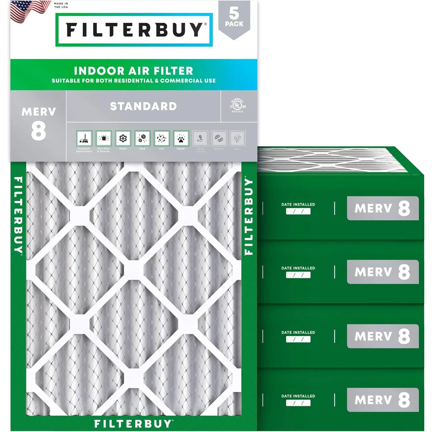 Filterbuy 13x21.5x4 Air Filter (5-Pack), Pleated MERV 8 Dust Defense HVAC AC Furnace Air Filters (Actual Size: 13.00 x 21.50 x 4.00 Inches)