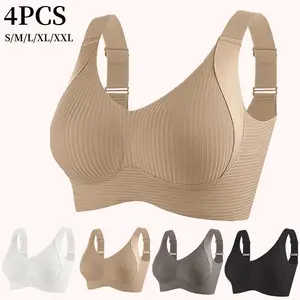 Esselegance FZ 2/4PCS Women Wirefree Bras for Women Full Coverage No Underwire Bras Comfortable Wireless Padded Bras EssElegance Push-Up Seamless Bra Set - Adjustable Straps & Wire-Free Support for Daily Wear, Ultra-Soft Breathable Fabric Womenswear