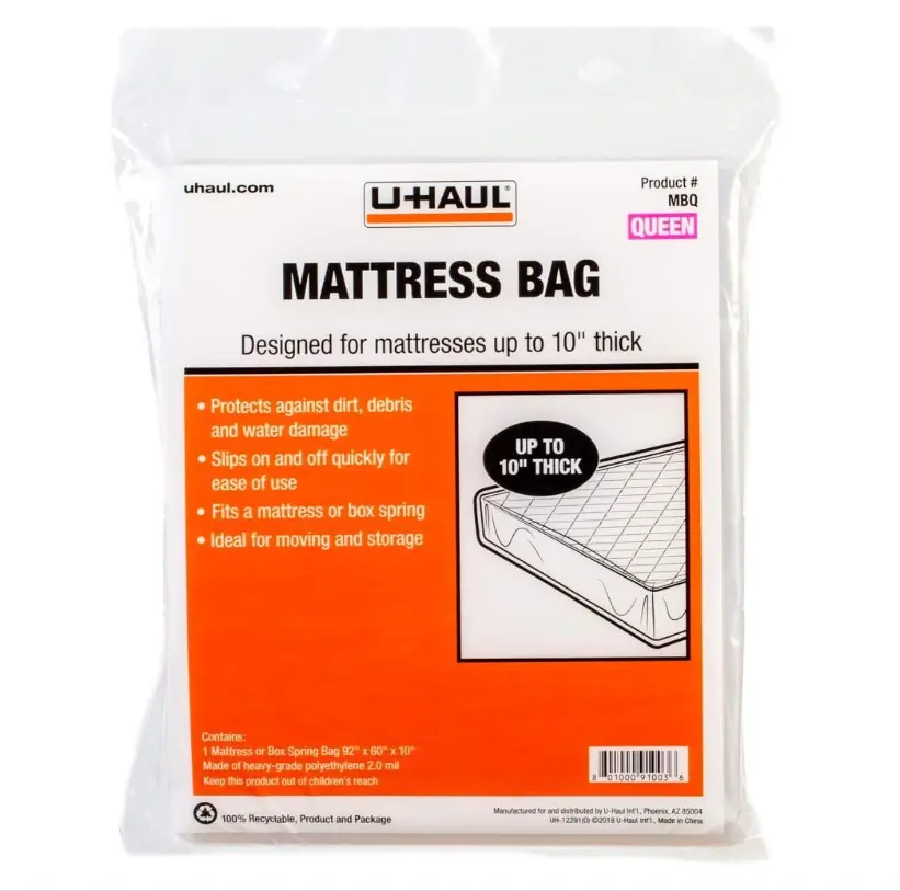 U-Haul Standard Queen Mattress Bag – Moving & Storage Cover for Mattress or Box Spring – 92" x 60" x 10"