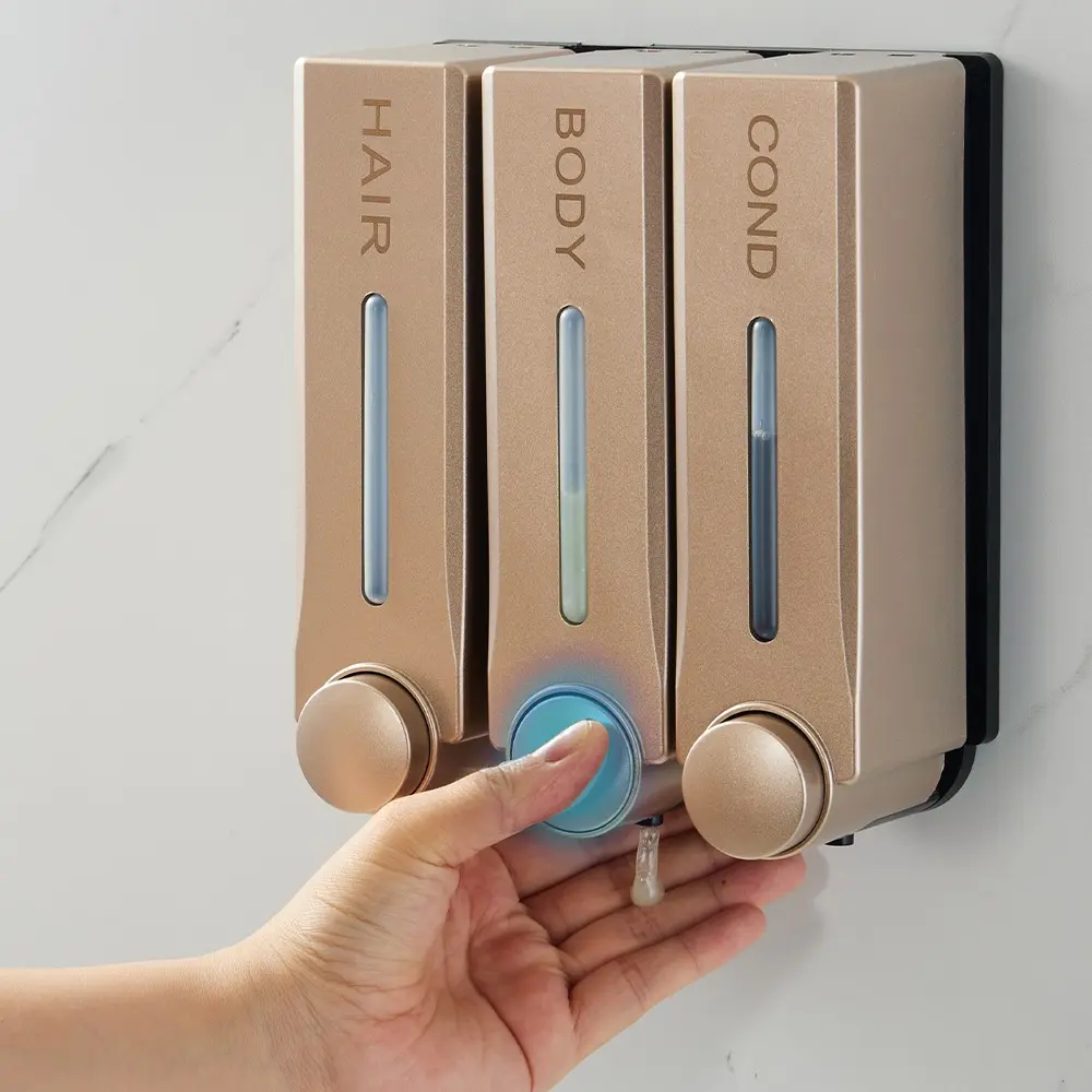 3*330ML Wall Mounted Plastic Soap Dispenser, Manual Press Drip Type, Shampoo Shower Gel Dispenser, Toiletries Dispenser, Bathroom Accessories, Home Decor
