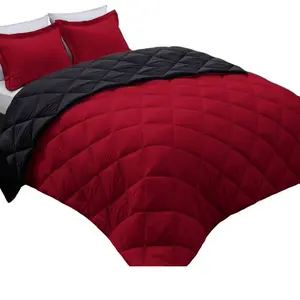 Basic Beyond King Size Comforter Set - Red and Black Quilted Comforter with Pillows