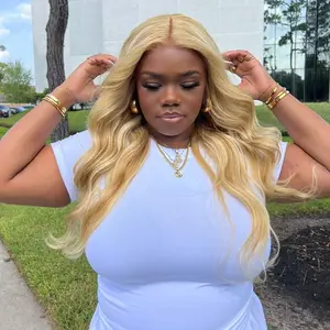 Arabella 13X6 Ear to Ear Glueless Blonde Khaki Human Hair Lace Front Wig Loose Body Wave Middle Part Natural Hairline Long Wavy Wig SpringStatements
