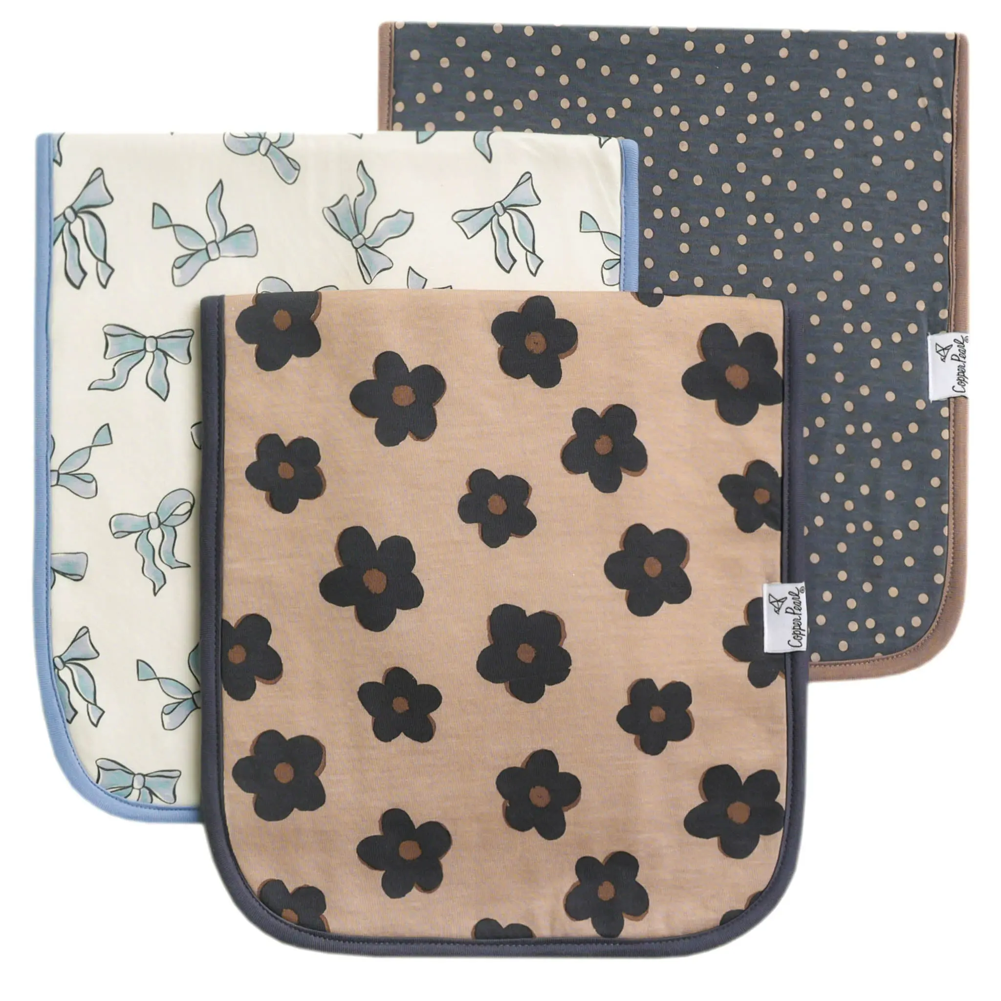Copper Pearl 3 Pack Burp Cloth Set- Gemma In Tan | Premium Absorbent Burp Cloths for Babies | Oversized Coverage | Soft Multi-Layer Design | 3 Pack