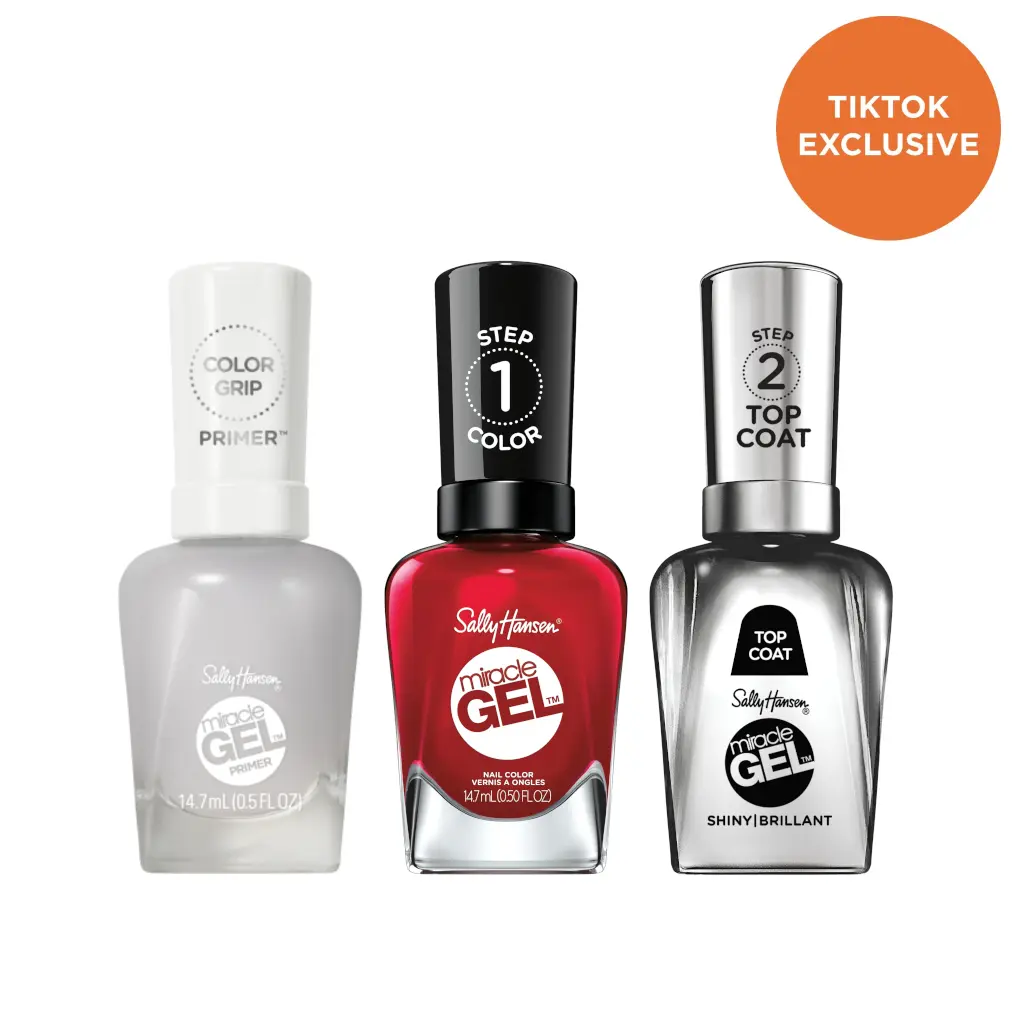 Sally Hansen Miracle Gel Trio Bundle: Color Grip Primer, Gel-Like Nail Polish, & Shiny Top Coat