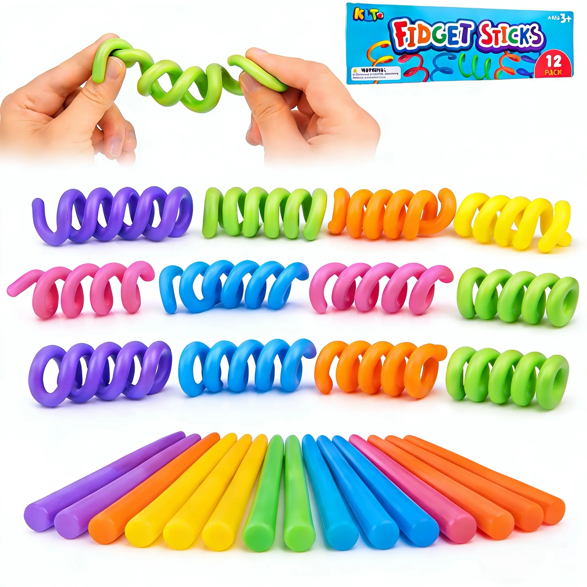 Bendable Sensory Fidget Sticks 12pcs, LESONG Flexible Twist Toys for Kids, Quiet Classroom, Prizes & Party Favors