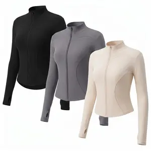 3-Piece Women's Solid Color Curve Design Activewear Set - Long Sleeve Thumb Hole Zip-Up Jacket & Flared Pants Yoga & Athletic Tracksuit