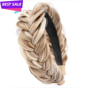 2026 NEN Sandy Gold Wide Messy Braided Headband for Women & Girls, High Elasticity Soft Stretch Hairband, Trendy Unique Weave Design Fashion Hair Clip, Comfortable All-Day Wear Hair Accessory for Daily Outfit, Travel, Work & Casual Styling