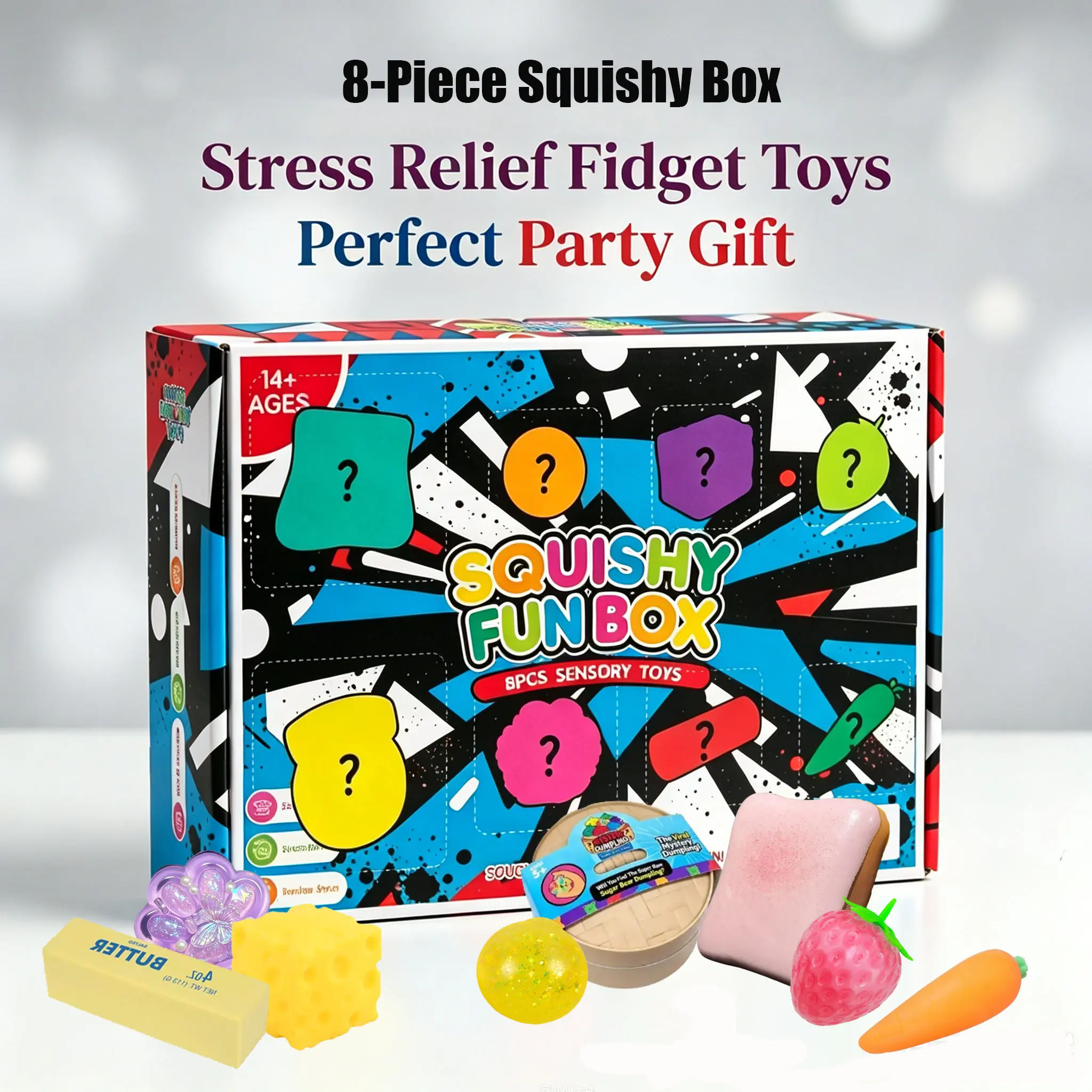 8‑Piece Set Poke Box Malt Sugar Stress Relief Fidget Toys, Sensory Bundle, Creative Slow‑Return Squishy, Party Gift, 8 Different Styles, Surprise Unboxing, Random Styles
