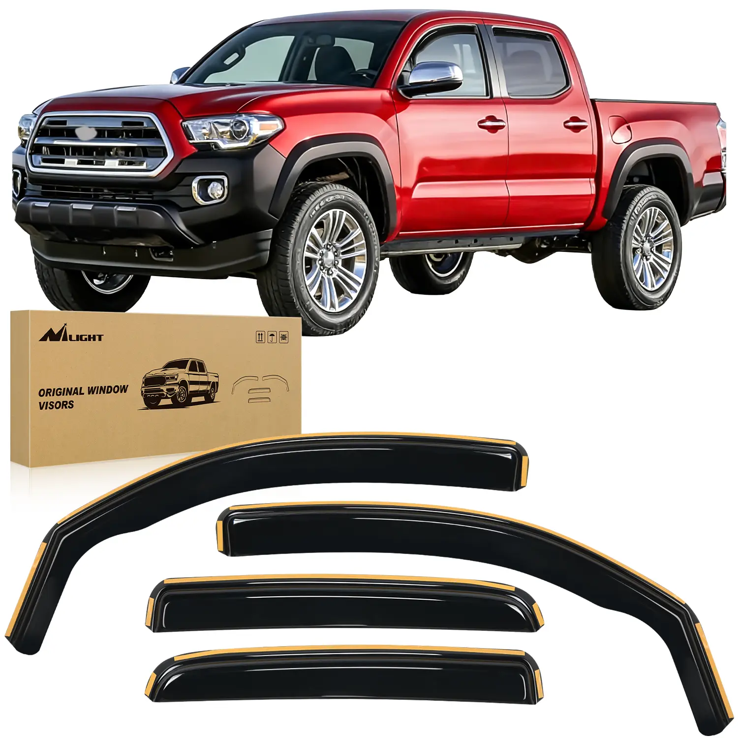 Nilight Durable Acrylic Wind Deflectors, 4-Piece Automotive Vent Window Visors for Toyota Tacoma Double Cab 2016-2023, Easy-Install Blue Black Car Exterior Truck Accessories