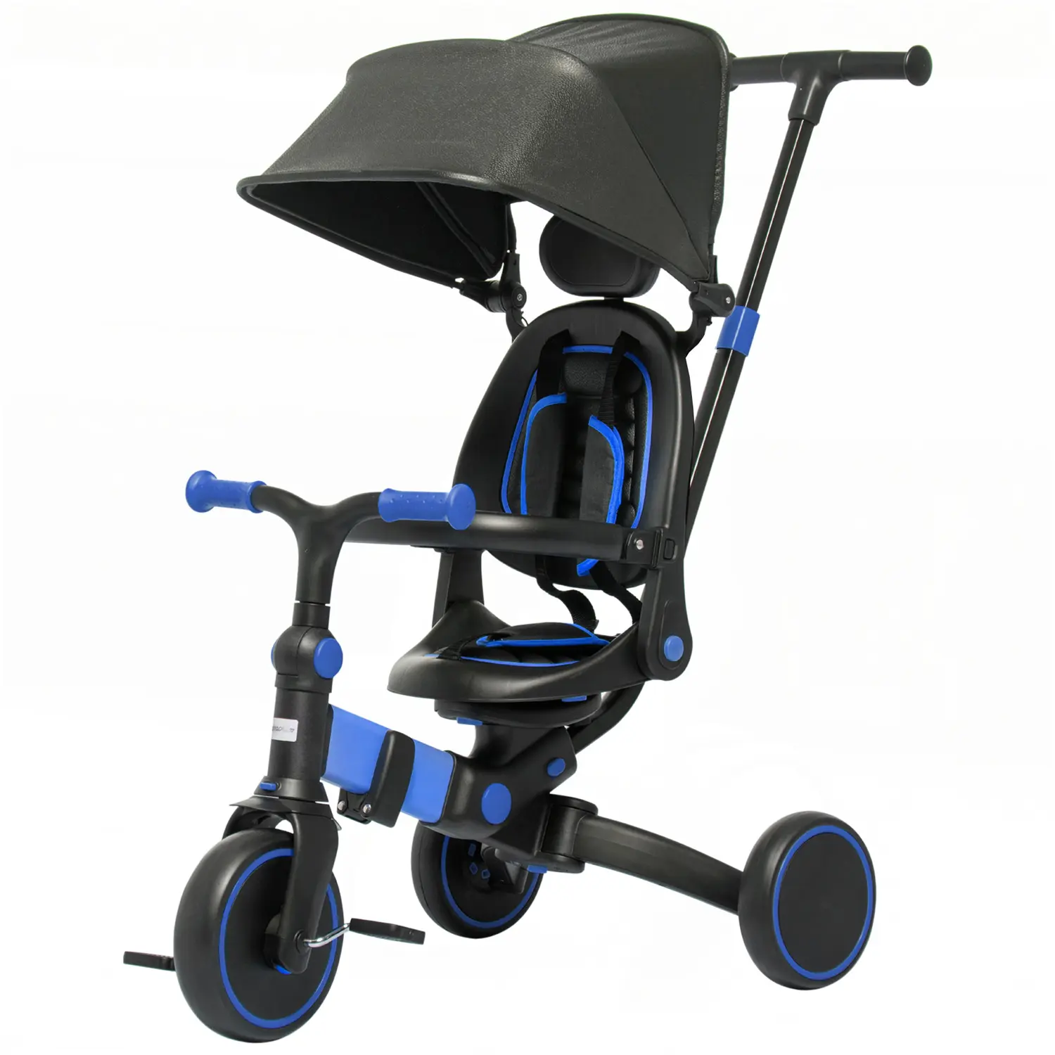 Qaba 3-in-1 Toddler Trike, Push Tricycle & Balance Bike with Adjustable Settings, Toddler Push Bike with Shady Canopy, for Ages 1.5-4 years, Blue