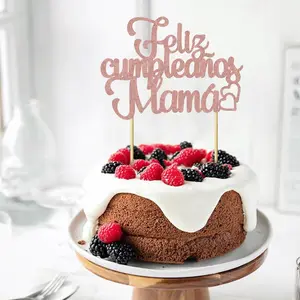 1Pcs Feliz Cumpleanos Mama Cake Topper Glitter Happy Birthday Mom Cake Decorations for Happy Mothers Day Mom Birthday Party Decorations