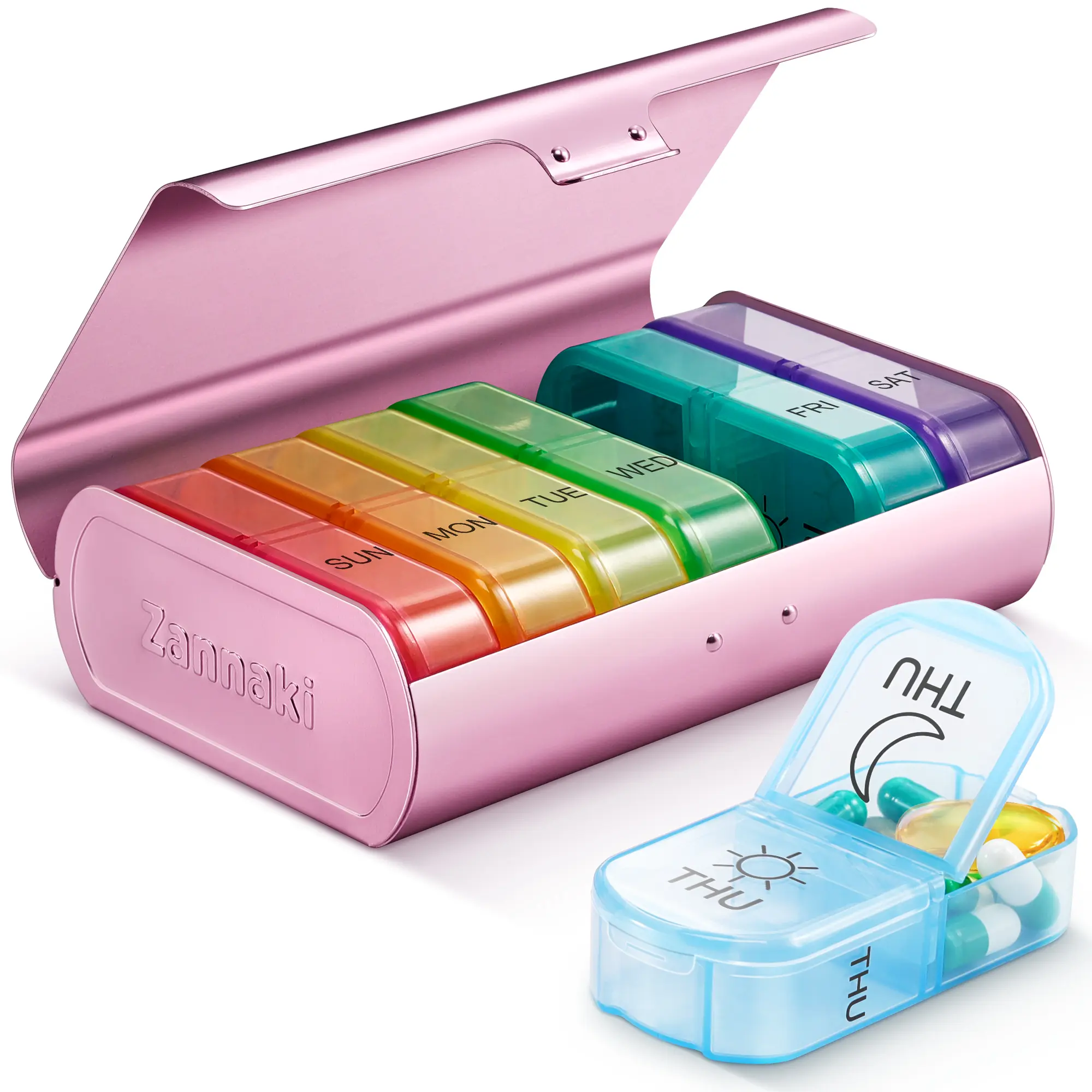 Metal XL Weekly Pill Organizer 2 Times a Day, Large Travel Daily Pill Box 7 Day, Portable Week Twice Pill Holder Container, AM PM Pill Case for Medicine Vitamin Medication Supplement, Christmas Gifts