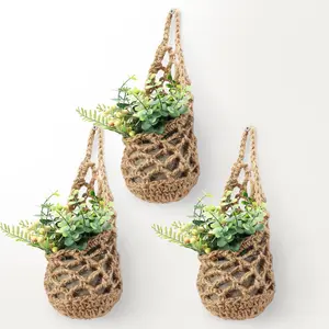 3PK Macrame Plant Hanger (For 4Inch Pots), Cotton Plant Hangers for inside | Wall Planters for Indoor Plants, Hanging Planter (3PK) Shineloha