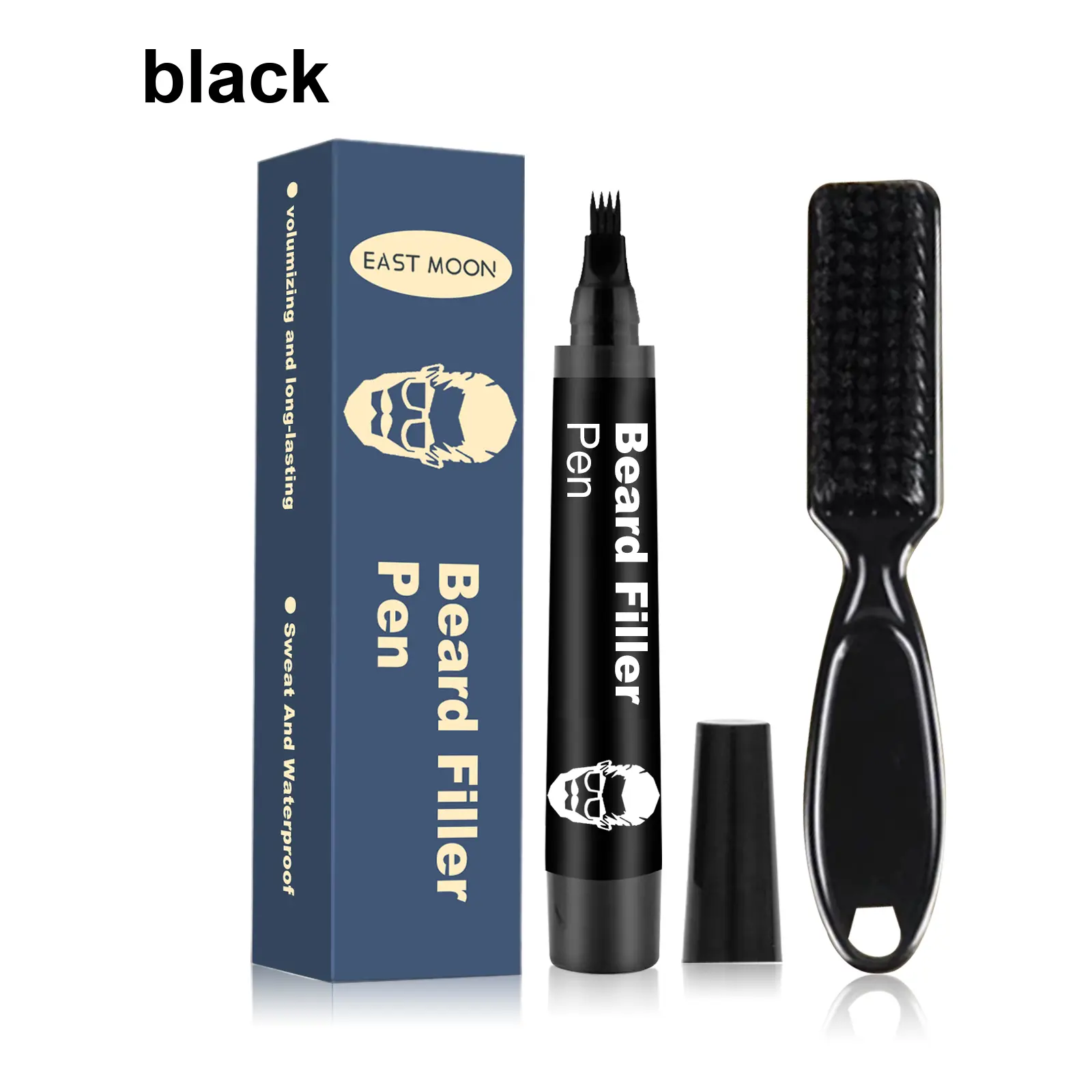 Beard & Hairline Filler Pen for Men, 4-Tip Pencil for a Thicker, Natural Look, Water-Resistant Hair Coloring for Sports & Swimming, Youth, Any, Four Tips, Natural Stroke