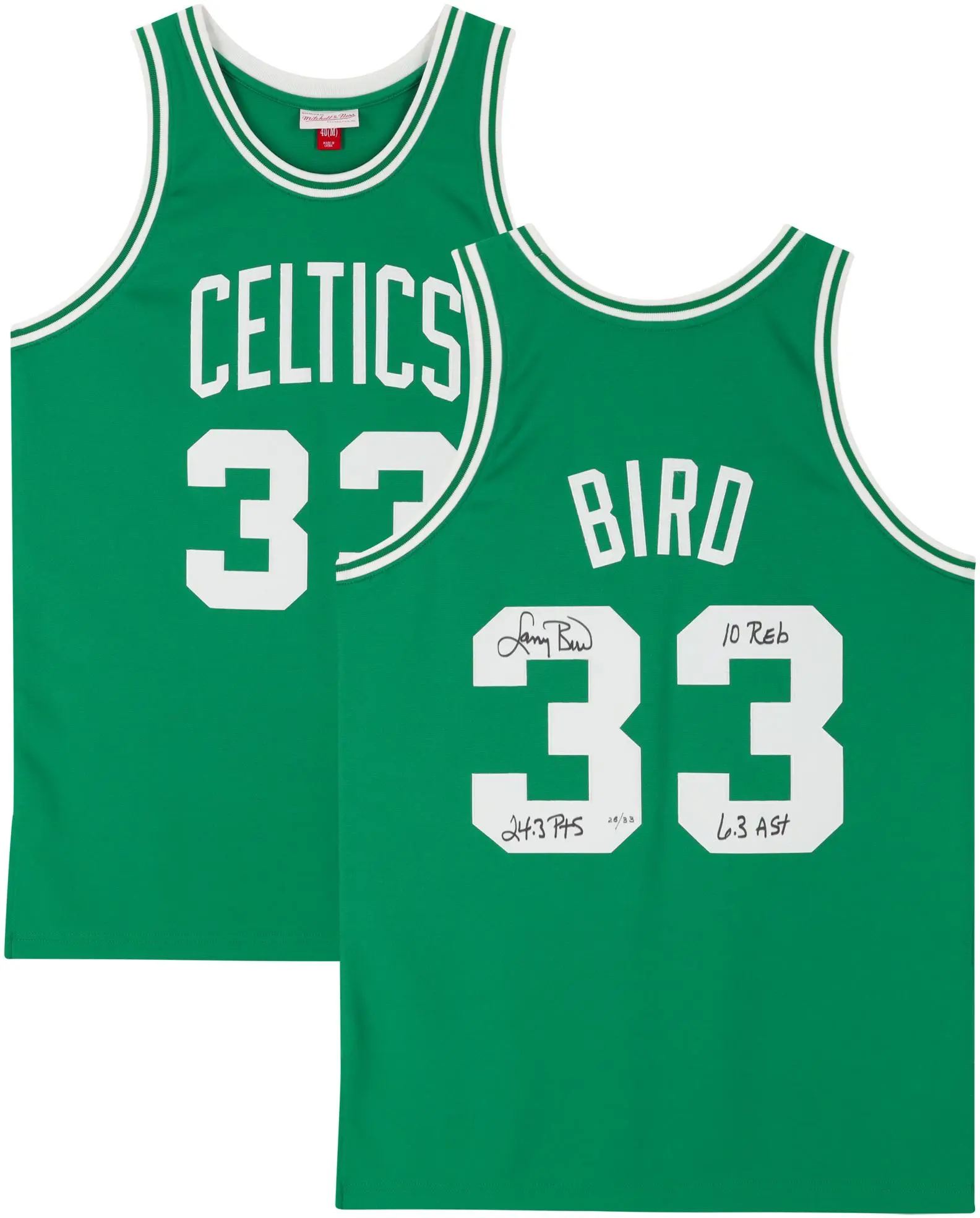 Larry Bird Boston Celtics Autographed Green Mitchell & Ness 1985-1986 Authentic Jersey with Multiple Inscriptions - Limited Edition of 33 - Fanatics Authentic Certified