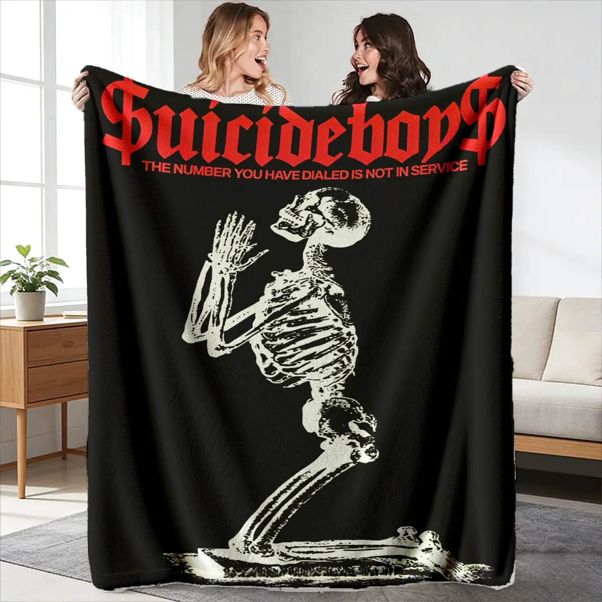 Suicideboy Theme Blanket, Soft Flannel Fabric, Warm and Durable, Perfect Gift for Fans, Cozy Home Decor, Ideal for Music Lovers, Letter Print Blanket, ghostface crochet blanket