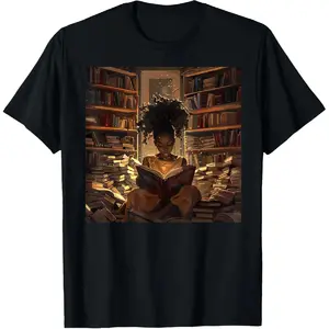 100% Cotton Melanin Afro Women Educated Reading Book Black History T-Shirt