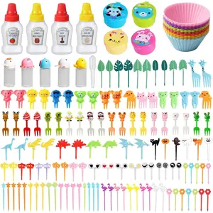 152 count Bento Box Accessories  Mini Sauce Bottles Including  Picks Mini Condiment Ketchup Squeeze Bottles   Fruit  Toothpicks for Camping Office Accessories