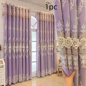 1pc New Luxury Blackout Window Curtain Set, Elegant European Style Drapes for Living Room & Bedroom, High-Quality Fabric Design purple beige pink blue grey color Home Decoration Curtain