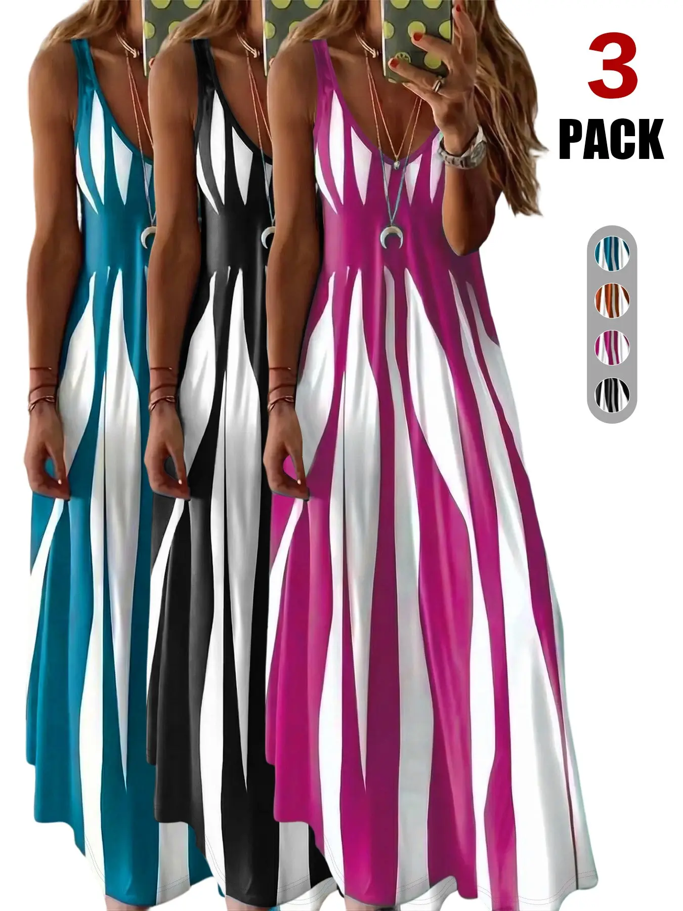 Women's Striped Sleeveless Spaghetti Strap Maxi Nightdress, Nighty Dress, Casual Fitted Sleepwear & Loungewear, Stylish Long Dress, Soft Comfortable Fabric, Womenswear