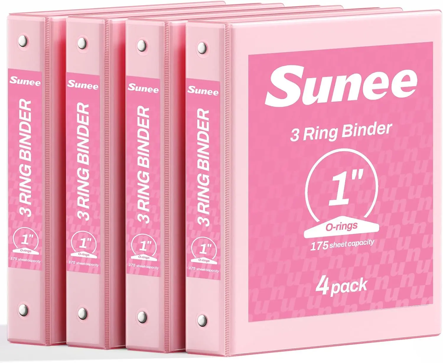 SUNEE 3 Ring Binder 1 Inch 4 Pack, Clear View 1" Binders Three Ring PVC-Free (Fit 8.5x11 Inches) for School or Office Supplies, Pink