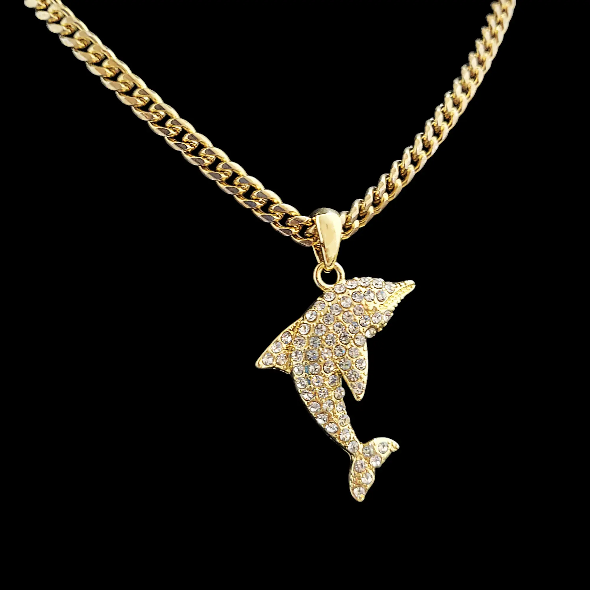 MaxBling81 Unisex Iced Dolphin Pendant with 4mm Cuban Chain Link Necklace, 18in/20in/24in Length Options, Chain Style, Cuban Links, Bling Necklaces for Men’s Daily Wear, Birthdays, Chain Style Necklaces