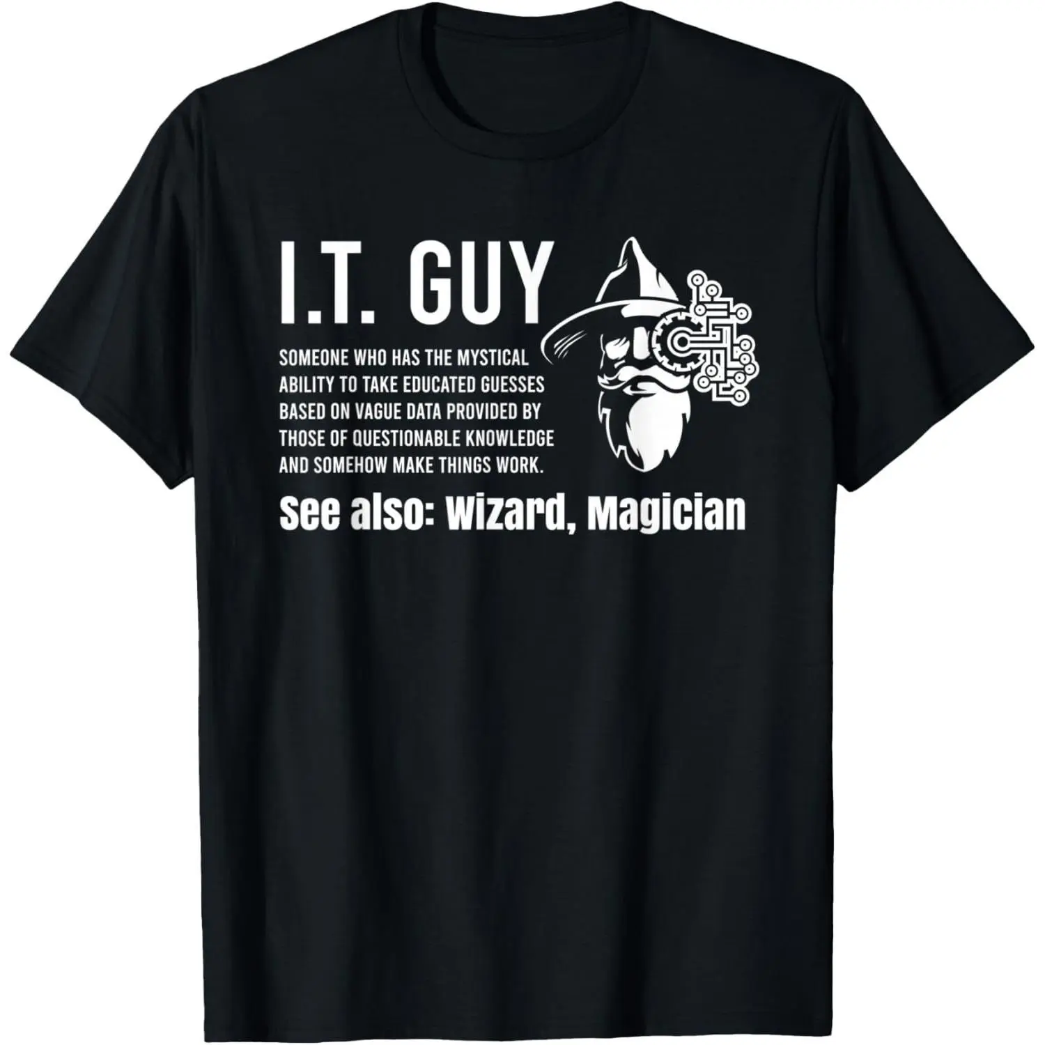 Women's Casual Crew Neck Short-Sleeve Basic Shirt - I.T. Support Themed Computer Wizard Printed T-Shirt