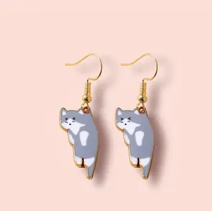 Gray Cat Dangling Earrings, Kitty earrings, Cute Cat Dangling Earrings