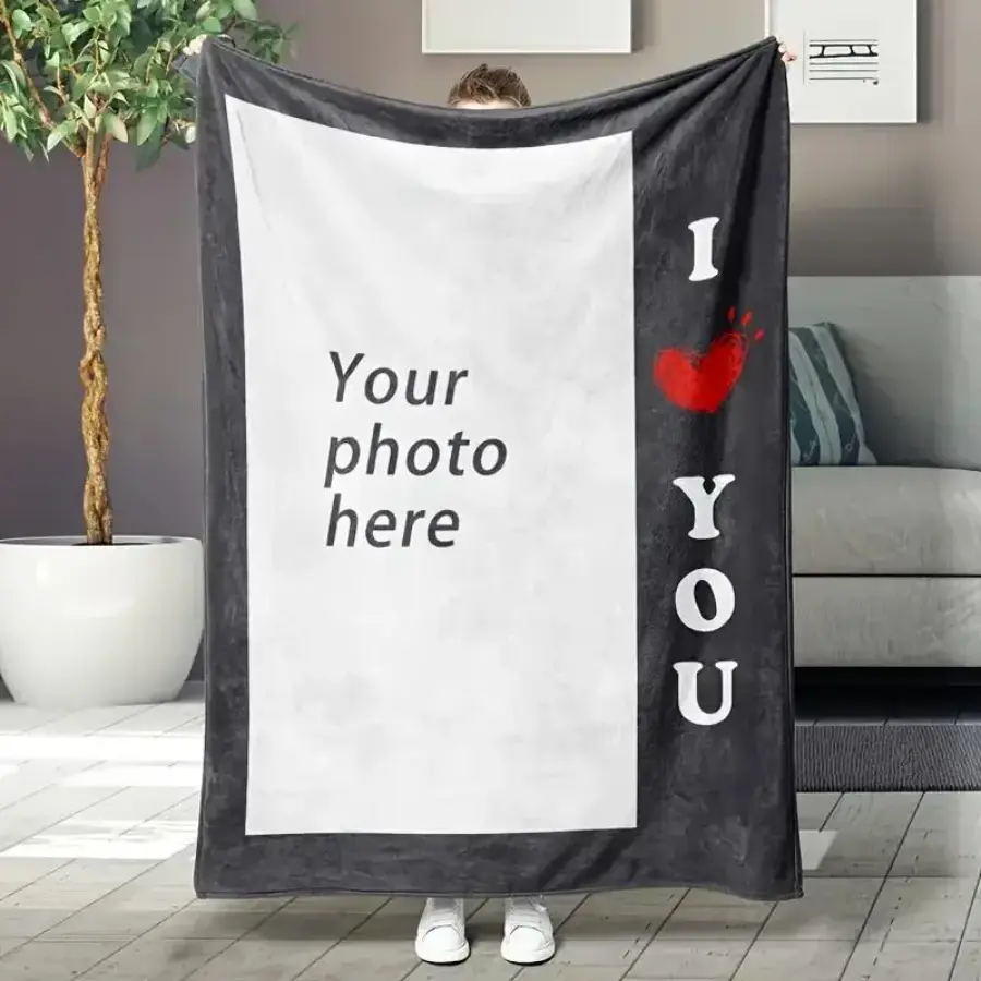 Customized Flannel Cozy Blanket - 260g Heavyweight Soft Fleece Throw Bedspread, Wrinkle Resistant, 60*80in (Max Size), Bedroom Use for Adults, Unisex Home Decor, Father's Day Gift