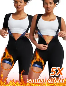 Women's Sauna Vest Sweat Suits Bodysuit Lady Workout Top Body Shaper Minimalist Zipper Mock Neck Shapewear Romper, Fall Casual One-piece Short Sleeve Shaper, Lady Comfort Sauna Shapewear Shorts Bodysuit, Tummy Shaper Bodysuit, shaper Clothes