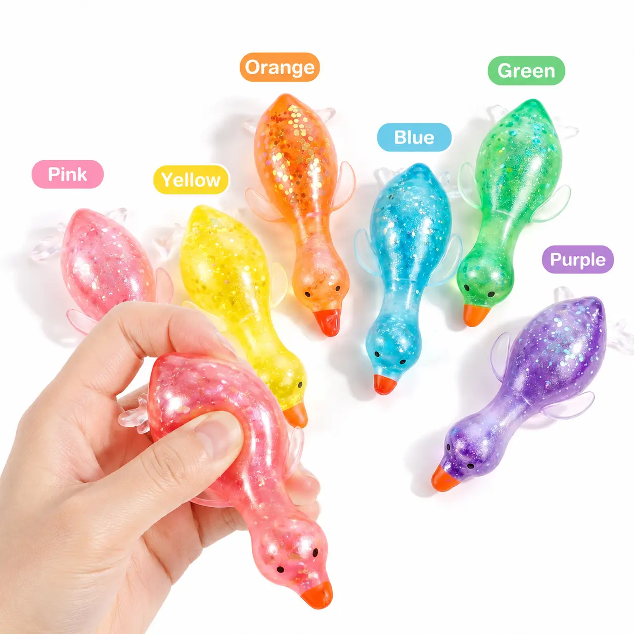 Glitter Transparent Soft Silicone Duck Squishies Toys, Unisex Fidget Toy, Cute Sparkly Desk Decor, Holiday Gift