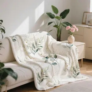 Leaf Blanket, Botanical Plants Throw Blanket, Soft, Flannel, Warm, Watercolor Floral Throw Blankets Green Botanical Floral Aesthetic Bed Blankets for Couch Bedroom Living Room 50X60 Inch