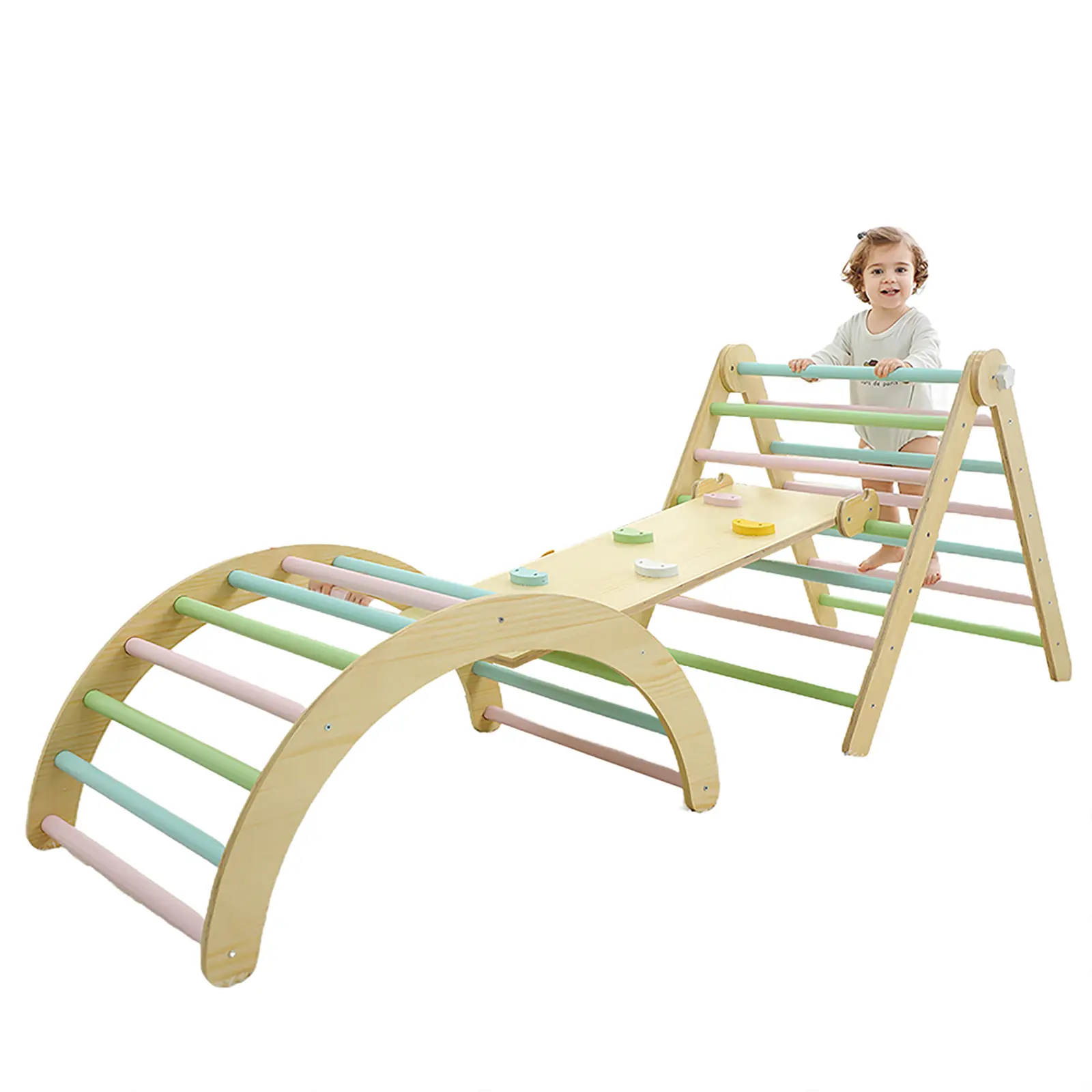 Montessori Wooden Climbing Triangle Set - Multifunction 3-in-1 Foldable Kids Gym Climber with Reversible Slide Ramp, Arch, Home Playground Equipment for 1-4 Years Old, CPC Certified Playroom Toy