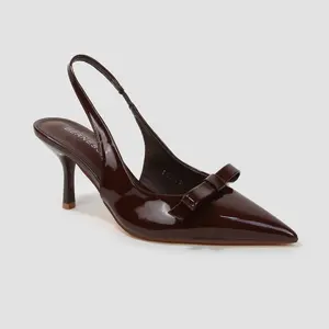 BERNESS Danika Faux Leather Slingback Sandal Heels - Formal Women's Footwear with 2.5 in Stiletto Heel, Pointed Toe, Bow Detail Decor, Slip-On Summer Design