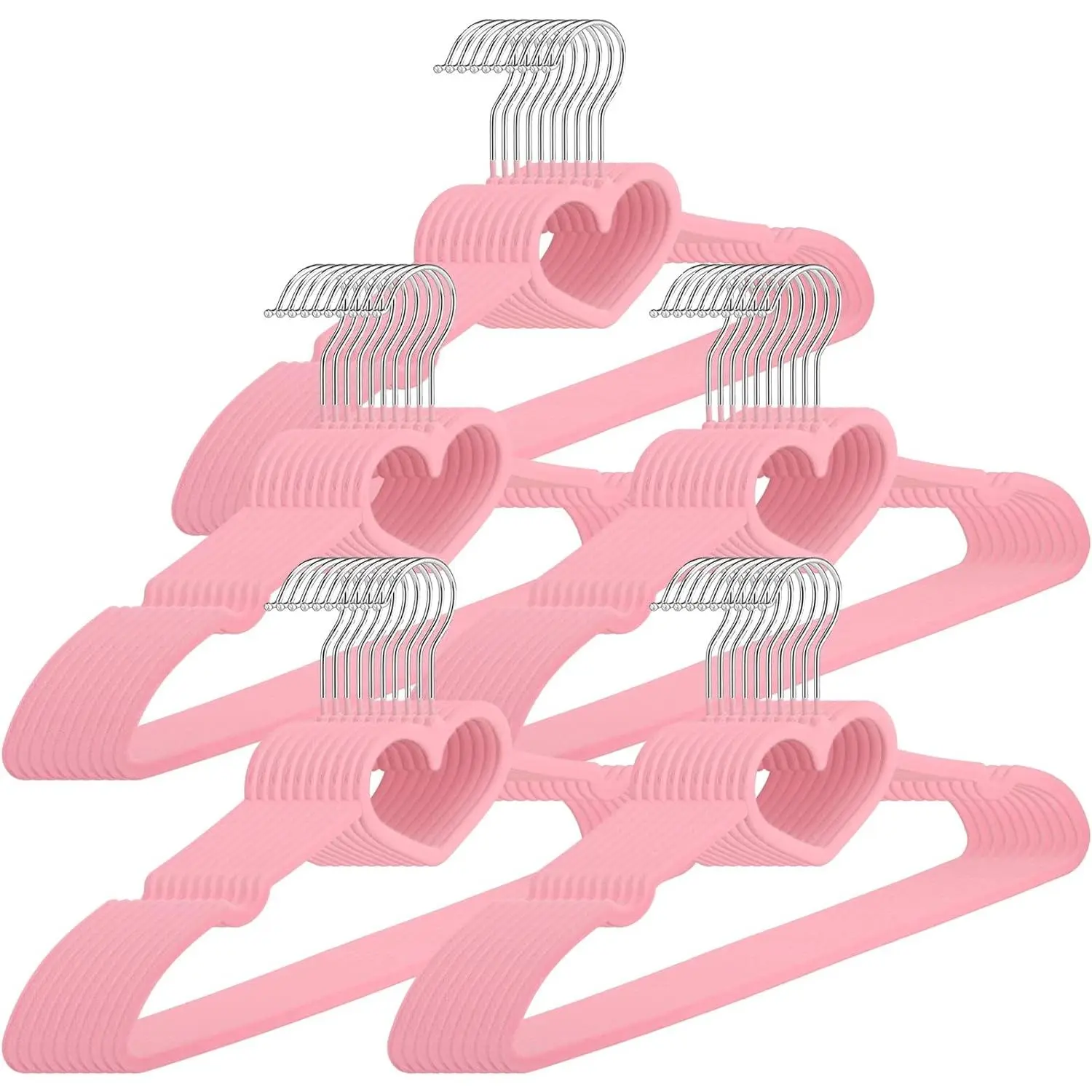 50 Pieces Cute Heart Hangers with 360 Degree Swivel Hook Heavy Duty Clothes Coat Hanger for Adult Jackets, Pants, Shirts, Suit, Dress Room Closet Space Saving(Pink,Velvet) Plastic