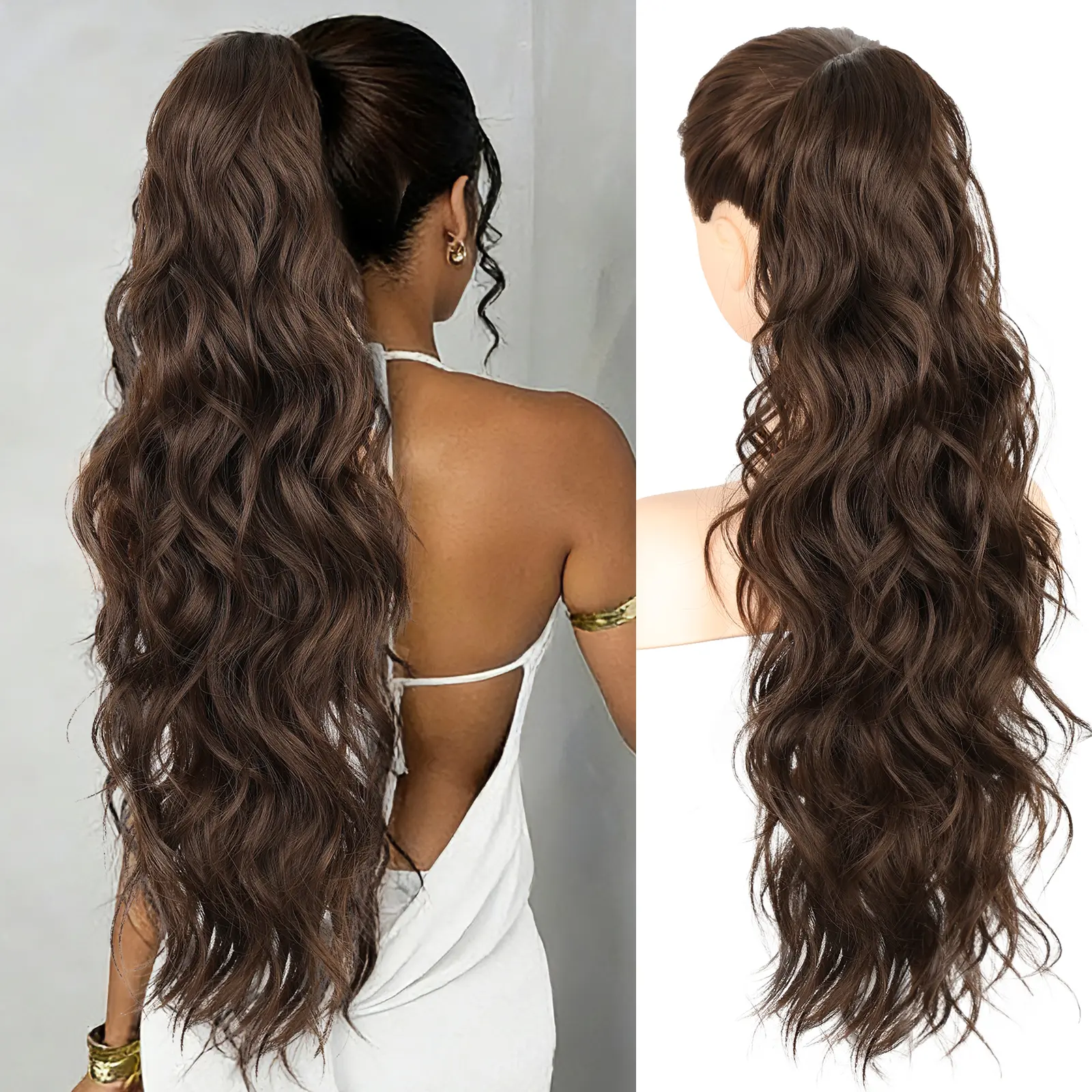 RONTAYA Ponytail Extension, Claw Clip Ponytail Extension Long Wave Ponytail Extensions for Women Fluffy Natural Synthetic 26 Inch Hairpiece for Daily Use